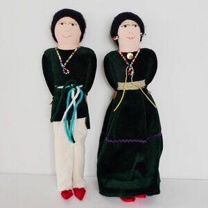 Handmade Navajo Cloth Dolls Vintage Beaded Folk Art Native American Velvet Dress